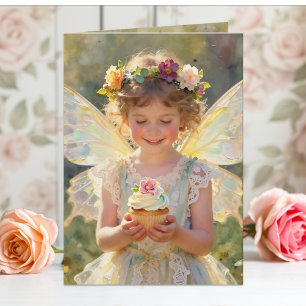 Tarjeta Niña Hada Linda con Cumpleaños de Cupcake