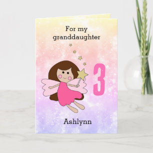Tarjeta Niña Hada Rosa Cumpleaños 3ª Nieta