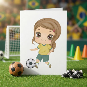 Tarjeta Niña jugando fútbol Diseños adorables de deportes 