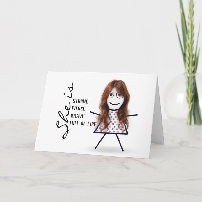 Tarjeta Niña Palito con Cabello para el Cumpleaños de Mamá (Anverso)