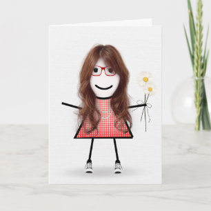 Tarjeta Niña Palo De Cumpleaños Con Daisies