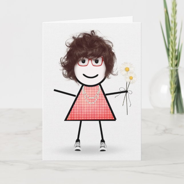 Tarjeta Niña Palo De Cumpleaños Con Daisies (Anverso)