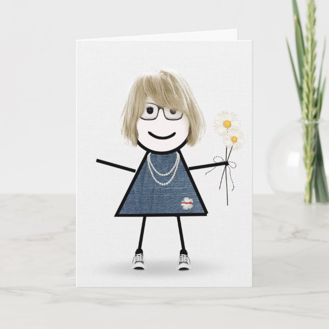 Tarjeta Niña Palo De Cumpleaños Con Daisies (Anverso)