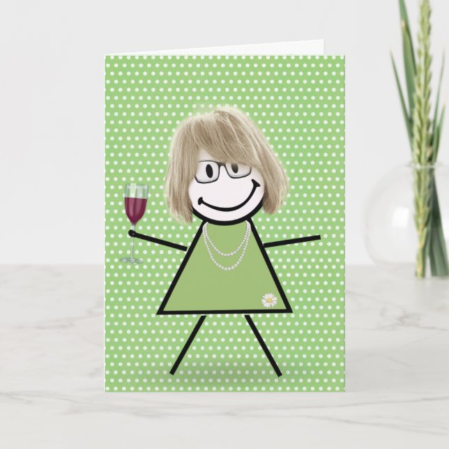 Tarjeta Niña Palo De Cumpleaños Con Puntos De Polka (Anverso)