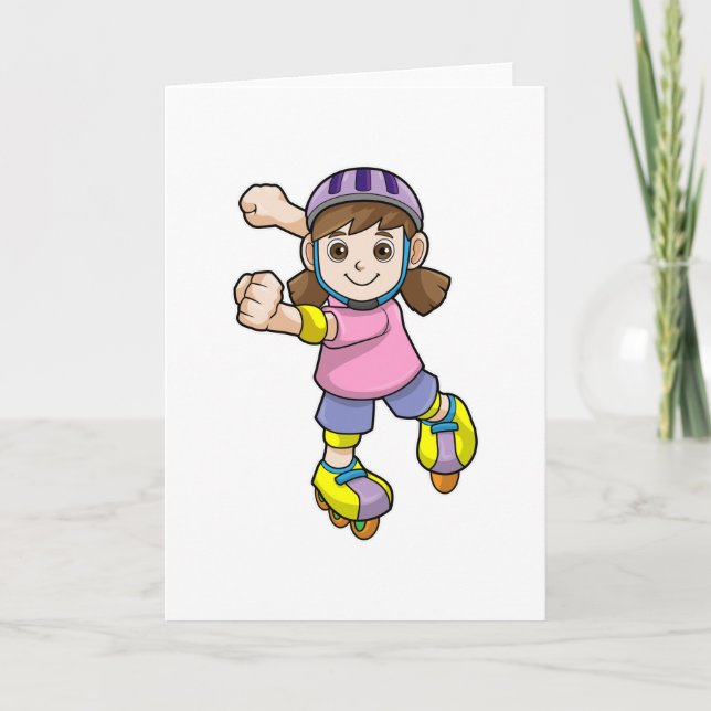 Tarjeta Niña patinadora con patines y casco (Anverso)