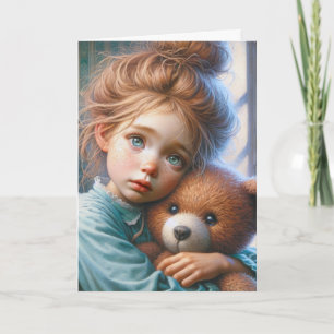 Tarjeta Niña Pequeña Abrazando Un Oso De Teddy