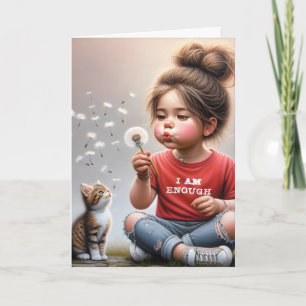Tarjeta Niña Pequeña Con Dandelions De Cumpleaños