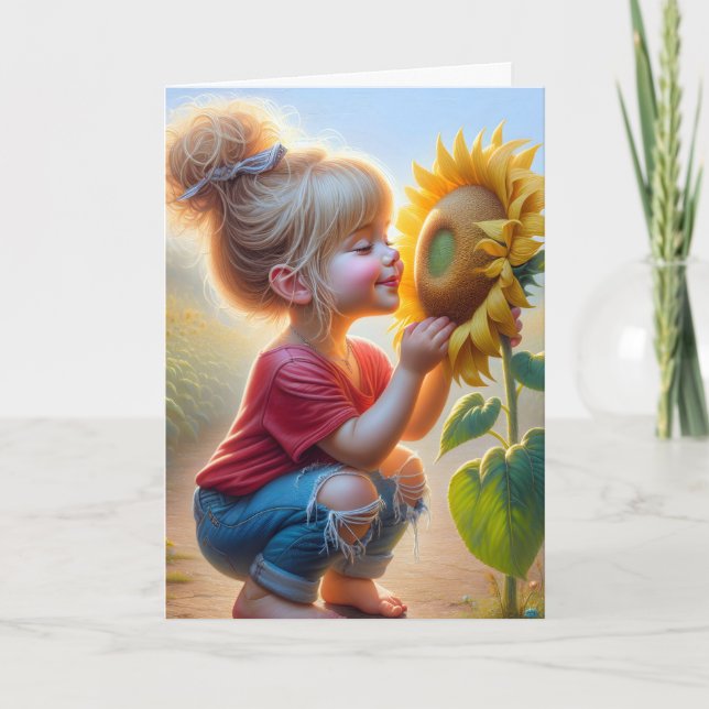 Tarjeta Niña Pequeña Con Girasol (Anverso)