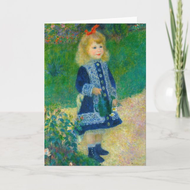 Tarjeta Niña pequeña de Renoir de azul con lata de agua (Anverso)