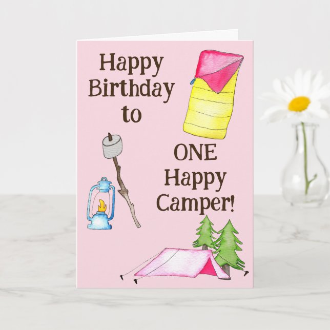 Tarjeta Niña Pequeña Un Camper Feliz Primer Cumpleaños (Planta pequeña)