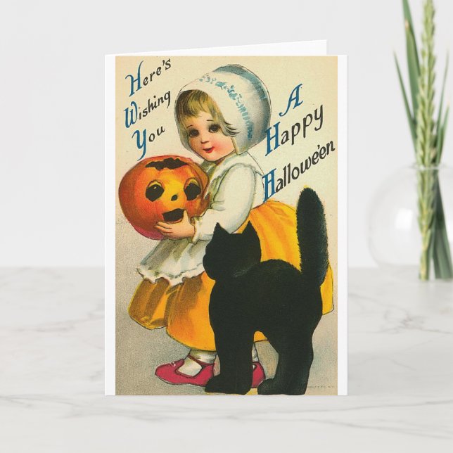 Tarjeta Niña pequeña y gato (Anverso)