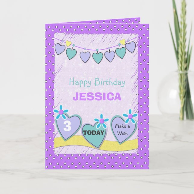 Tarjeta Niña púrpura de cumpleaños verde (Anverso)