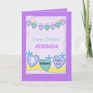 Tarjeta Niña púrpura de cumpleaños verde