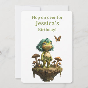 Tarjeta Niña Rana Adorable Entre Hongos con Mariposa