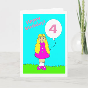 Tarjeta Niña Rosa Cute De 4 Años