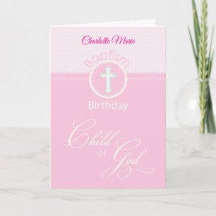 Tarjeta Niña Rosa Hija de Dios Bautizo Felicidades