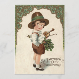 Tarjeta Niña Trébol Violín Día de San Patricio