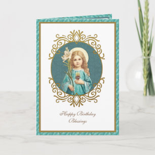 Tarjeta Niña Virgen María Elegante Religiosa Vintage
