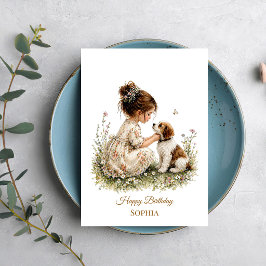 Tarjeta Niña y cachorro