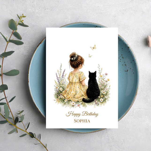 Tarjeta Niña y gato negro (Subido por el creador)