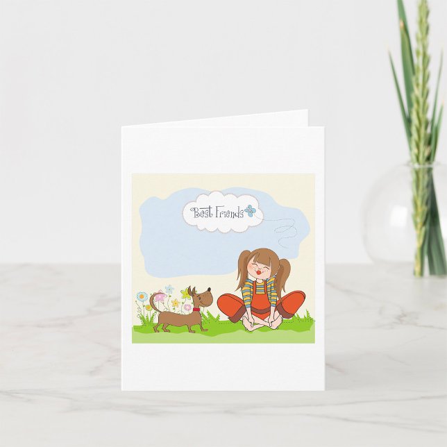 Tarjeta Niña y Perro Marrón Mejores Amigos (Subido por el creador)