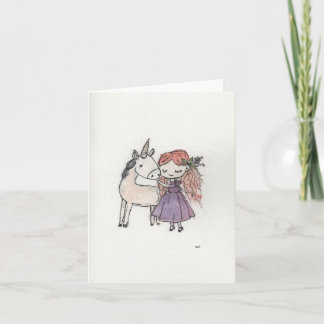 Tarjeta Niña y Unicornio Pequeño