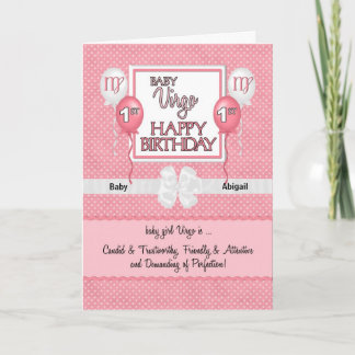 Tarjeta Niñas bebé 1 cumpleaños Virgo Zodiac