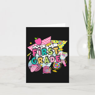 Tarjeta Niñas de Primer Grado Vuelven a la Escuela Pastel