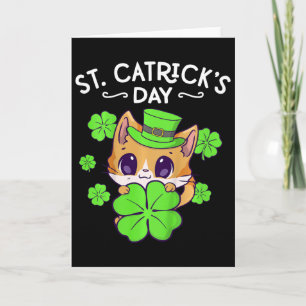 Tarjeta Niñas Día de San Patricio Gato Feliz St Catricks D