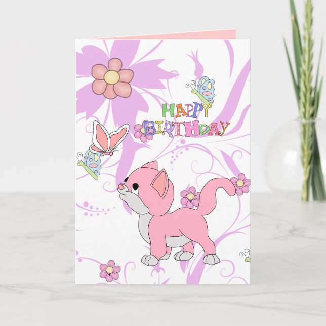 Tarjeta Niñas Feliz Cumpleaños Gatito Gato (Anverso)