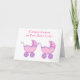 Tarjeta Niñas gemelas felicitan a buggy rosado (Anverso)