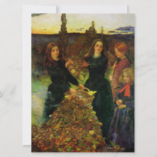 Tarjeta Niñas recogiendo hojas de otoño para una hoguera