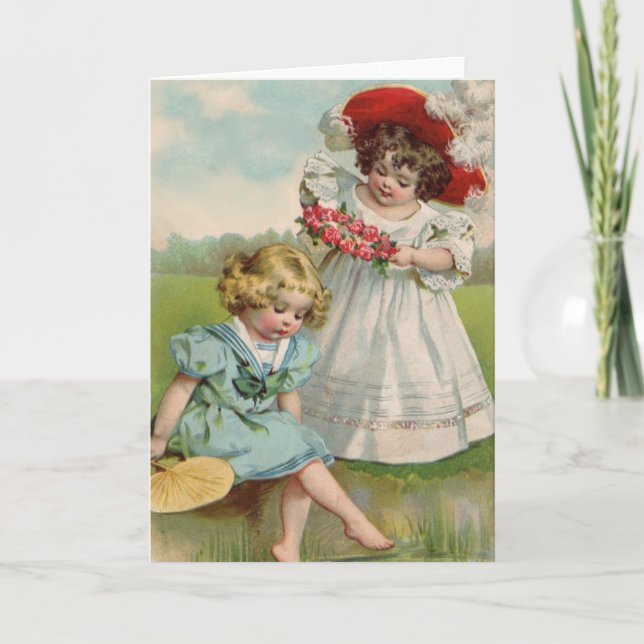 Tarjeta Niñas victorianas junto al agua (Anverso)