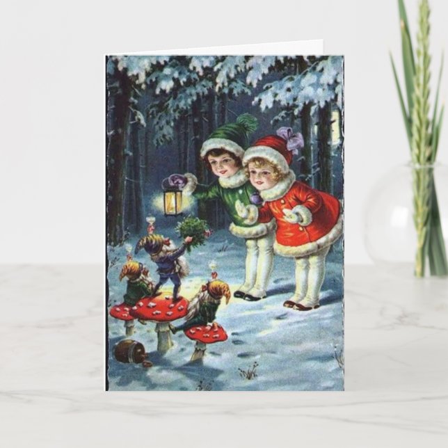 Tarjeta Niñas Vintage con nómadas Navidades (Anverso)