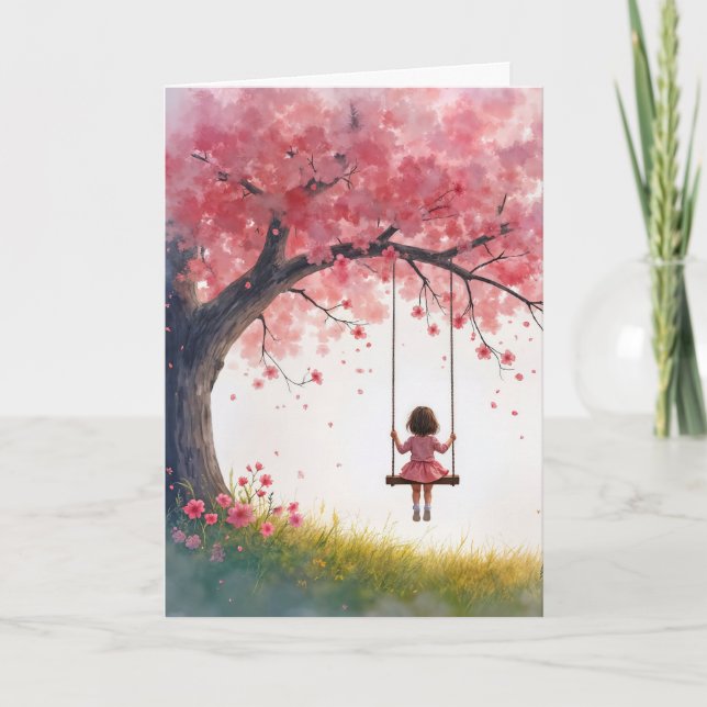 Tarjeta Niñita De Cumpleaños En La Arboladura De Árbol De  (Anverso)