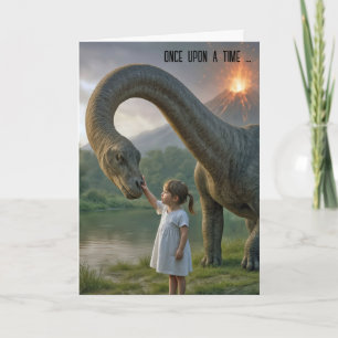 Tarjeta Niñita de cumpleaños que defiende un dinosaurio