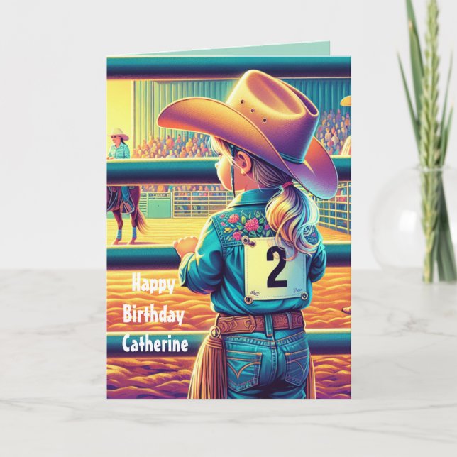 Tarjeta Niñita occidental Personalizado de rodeo de cumple (Anverso)