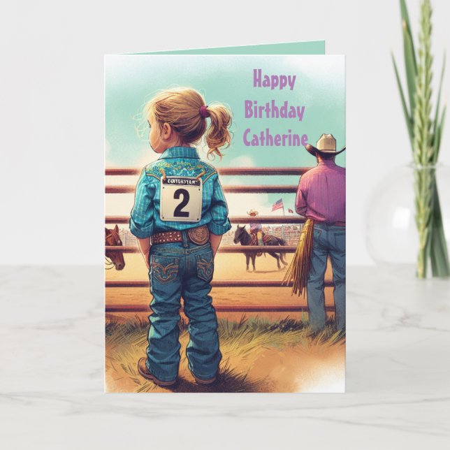 Tarjeta Niñita occidental Personalizado de rodeo de cumple (Anverso)