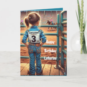 Tarjeta Niñita occidental Personalizado de Rodeo de Tercer