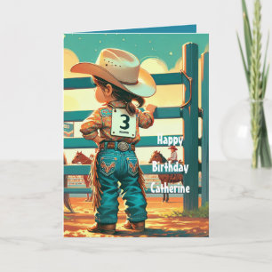 Tarjeta Niñita occidental Personalizado de Rodeo de Tercer