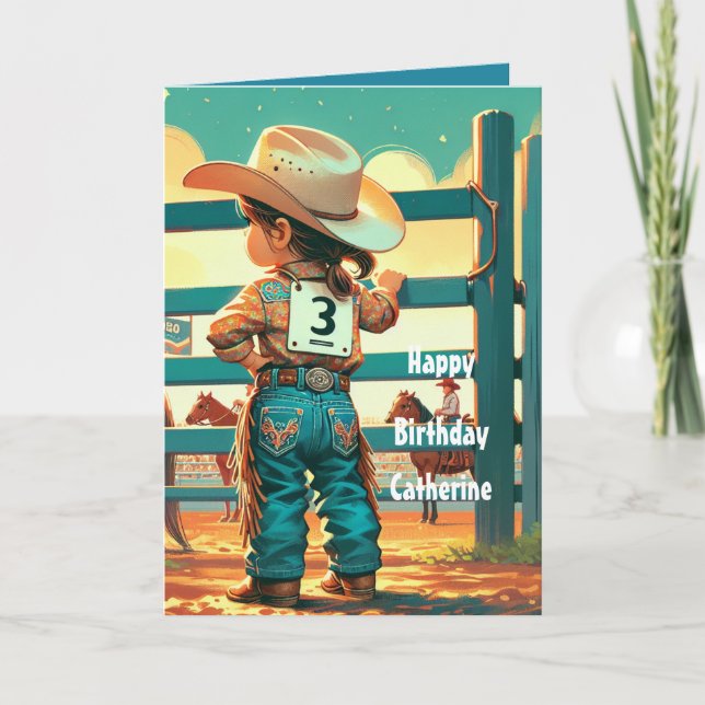 Tarjeta Niñita occidental Personalizado de Rodeo de Tercer (Anverso)