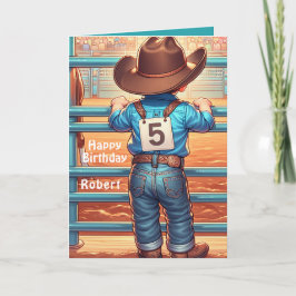 Tarjeta Niñito Occidental Personalizado de Rodeo de 5 Años