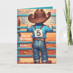 Tarjeta Niñito Occidental Personalizado de Rodeo de 5 Años