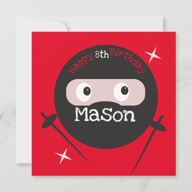 Tarjeta Ninja Artes Marciales Karate Niños Nacimiento Rojo (Anverso)