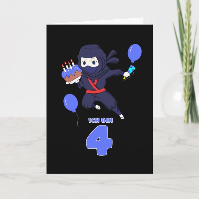 Tarjeta NINJA CUMPLEAÑOS 4 Aniversario del niño cómico ama (Anverso)
