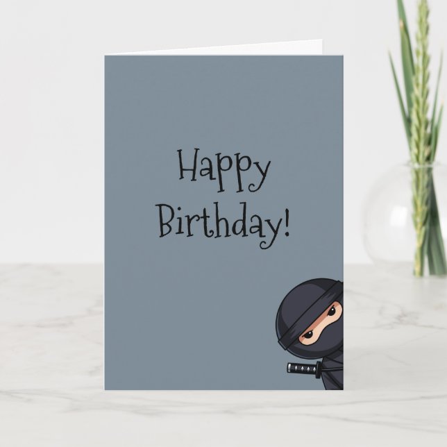Tarjeta Ninja espiando en cumpleaños gris (Anverso)