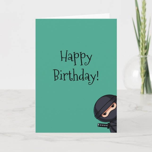Tarjeta Ninja espiando en cumpleaños verde (Anverso)