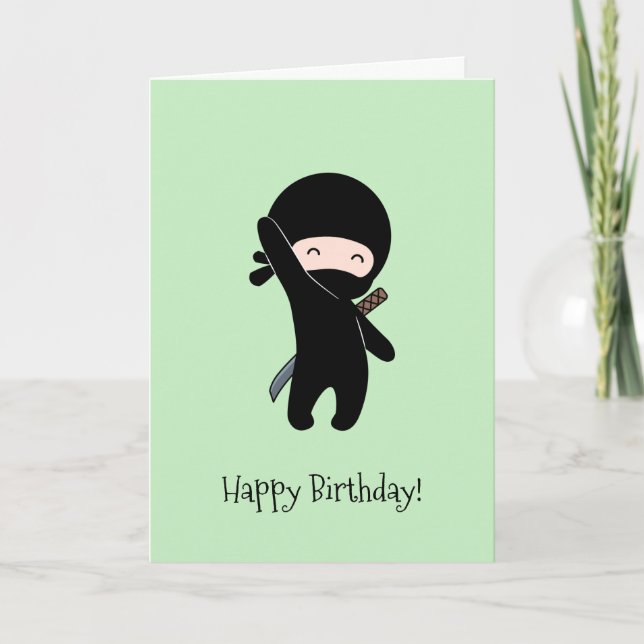 Tarjeta Ninja feliz minúsculo en cumpleaños verde (Anverso)