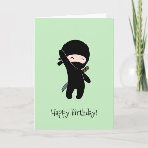 Tarjeta Ninja feliz minúsculo en cumpleaños verde
