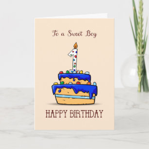Tarjeta Niño 1 cumpleaños, 1 sobre dulce pastel azul